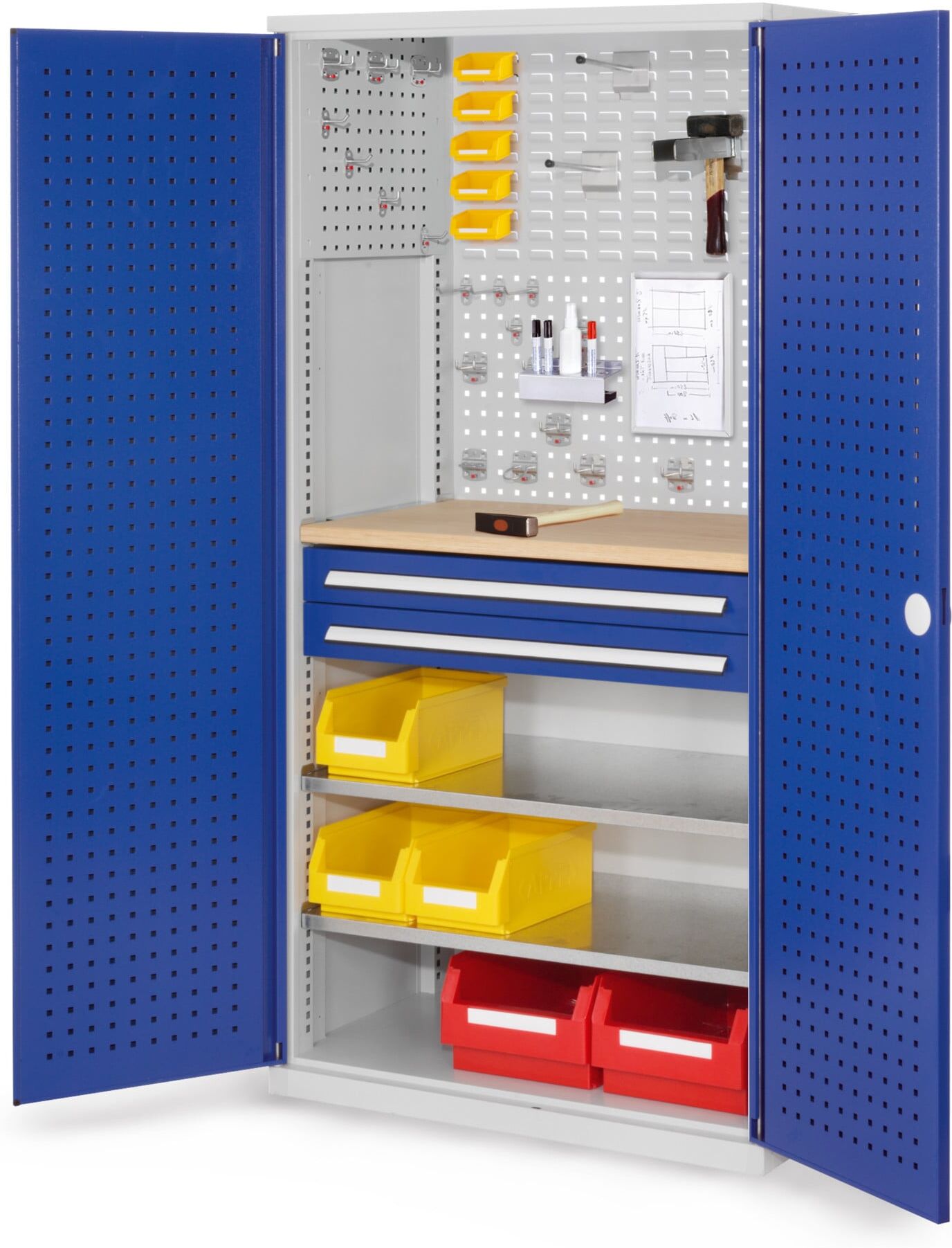 Kappes Schubladenschrank RasterPlan RAL 7035/5010 Mod. 14 Tür innen Lochplatten (1460.04.3016)
