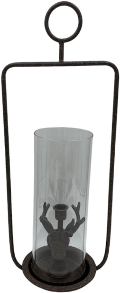 Home Sweet Home Windlicht kandelaar met hertenkop in bruin, H 52 x B 20,5 cm