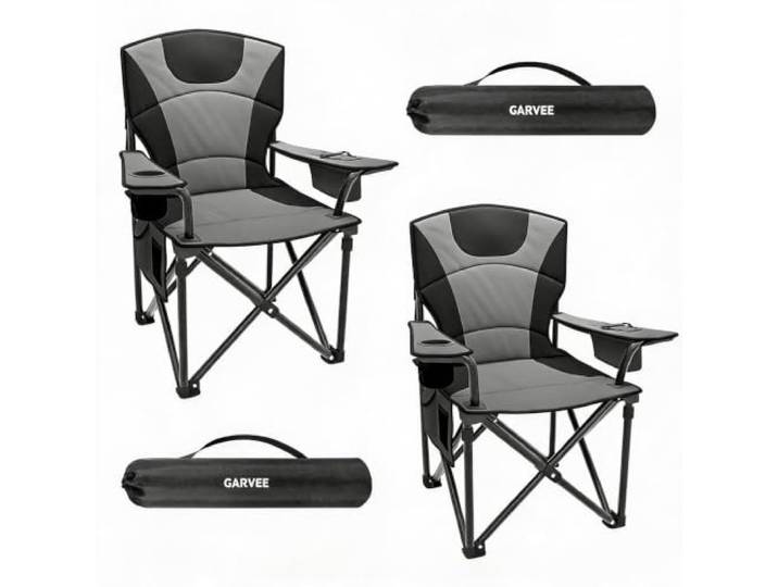GarveeMore XXL Campingstuhl 2er Set Faltbarer, tragbarer Outdoor Stuhl bis 200 kg, hoher gepolsterter Rücken, mit Getränkehalter, Kühltasche & Seitentasche