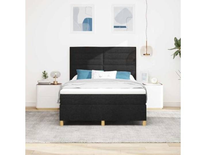 KTHLBRH Boxspringbett mit Matratze, Schwarz, 140 x 190 cm Verstellbares Kopfteil, ergonomisches Design, mittlerer Komfort, moderner Stil für zeitgenössisches Schlafzimmer