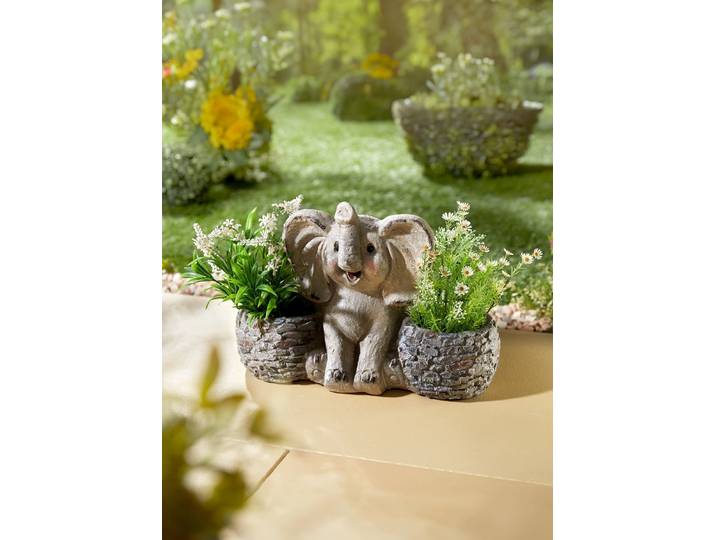 Pflanztopf Elefant aus Polyresin, Grau