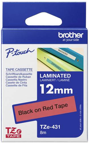 Brother TZe TZe-431 Bandfarbe: Rot Schriftfarbe:Schwarz 12 mm 8 m