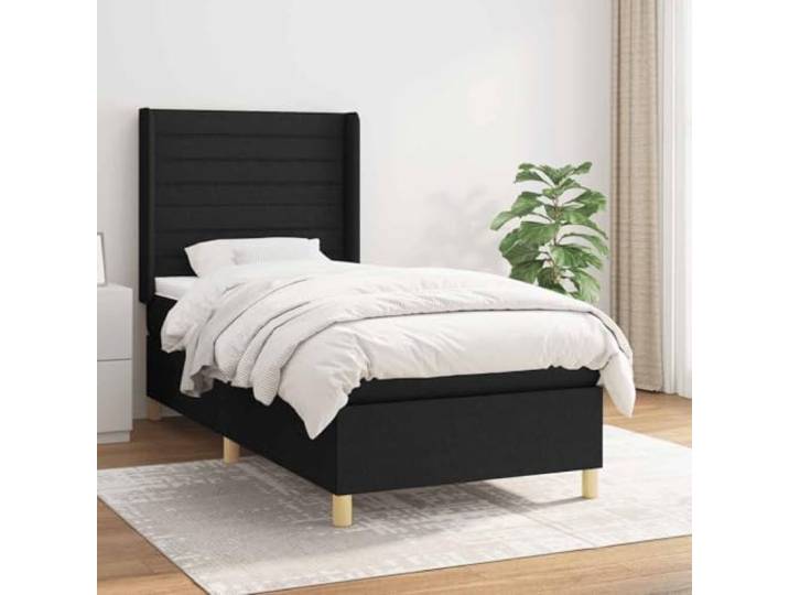 Strapazierfähiger Stoff verstellbares Kopfteil Boxspringbett Schwarz 80x200 Boxspringbett mit Matratze Schwarz 80x200 cm Stoff, Taschenfederkernmatratze mit Topper, höhenverstellbares Kopfteil, Luxus
