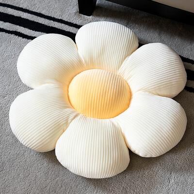 Cozy Casa Charm Plush Six Petal Flower Cushion For Kids Bedroom & Bay Window Seating white Yellow