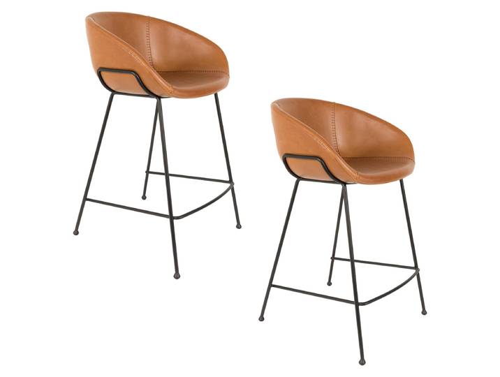 Barhocker Feston 2er-Set – aus Kunstleder in Braun - Braun - Kunstleder - Luxusbetten24