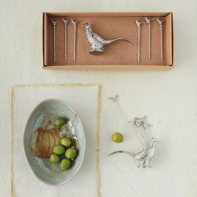 Storied Home Pheasant Aluminum Holder with Stainless Steel Appetizer Picks