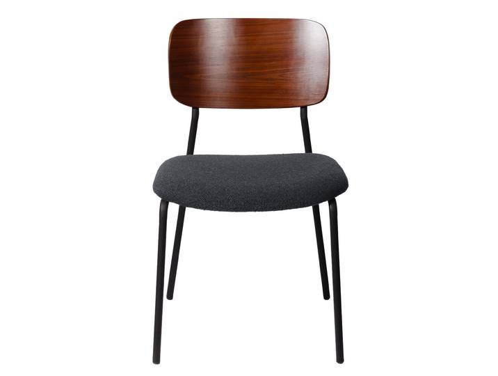 Meet Chaise visiteur Lisa - Revêtement tissus bouclé Anthracite - Dossier Noyer - Lot de 2