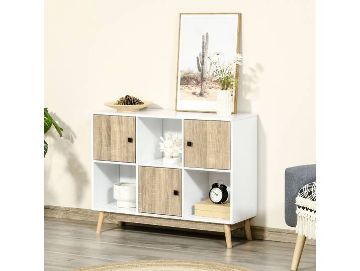 HOMCOM Buffet 6 Cubes Blanc/Chêne 96x30x75cm