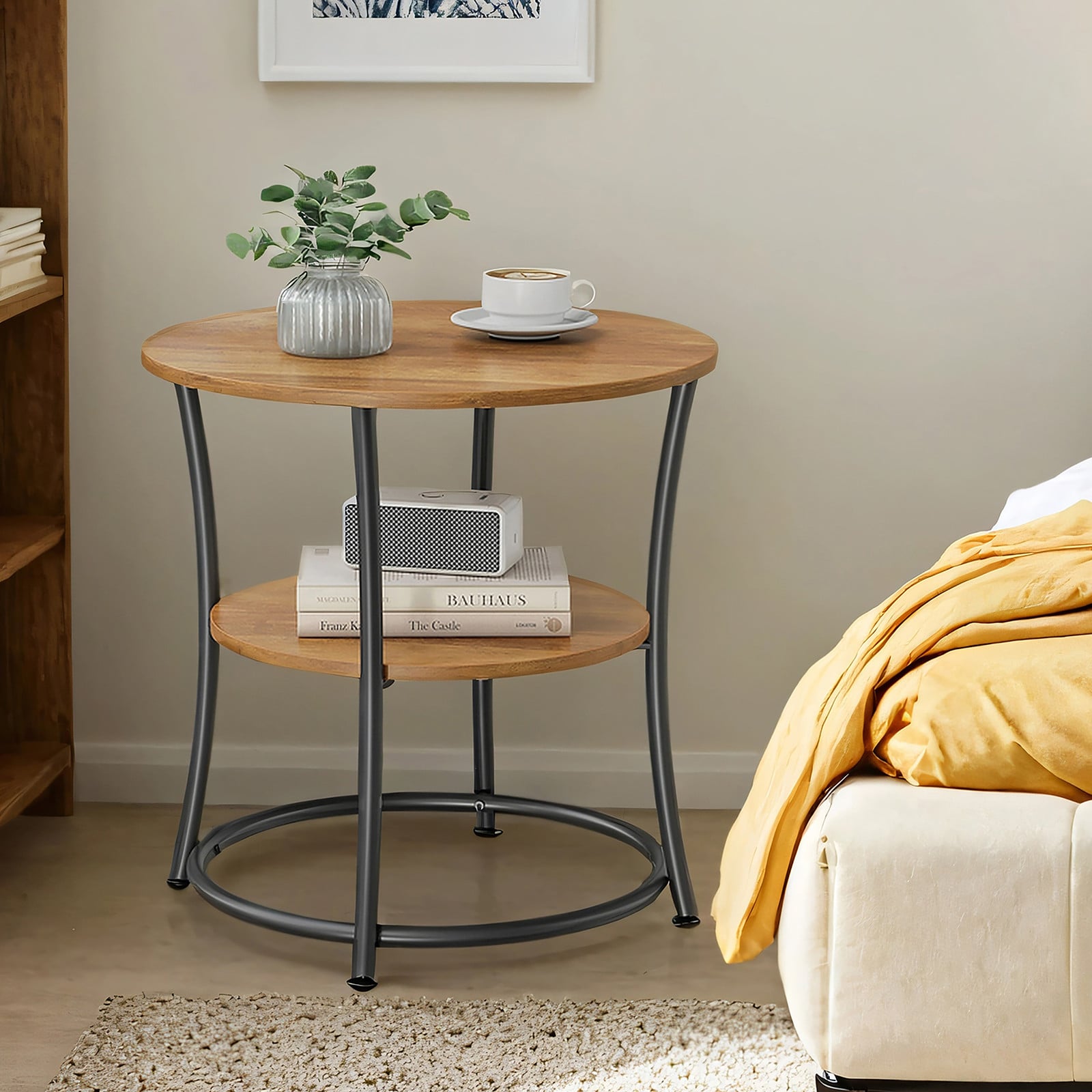 home24 Bijzettafel Niolon rond bruin/zwart Ø 54 cm
