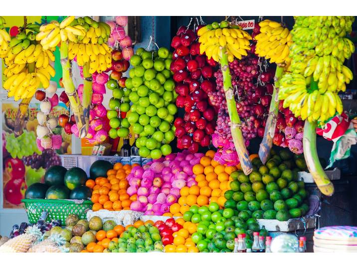 Fototapete PAPERMOON FRÜCHTE MARKT-SRI LANKA PFLANZEN NATUR MUSTER DEKOR , bunt, B:4,5m L:2,8m, Vlies, Tapeten, Fototapete