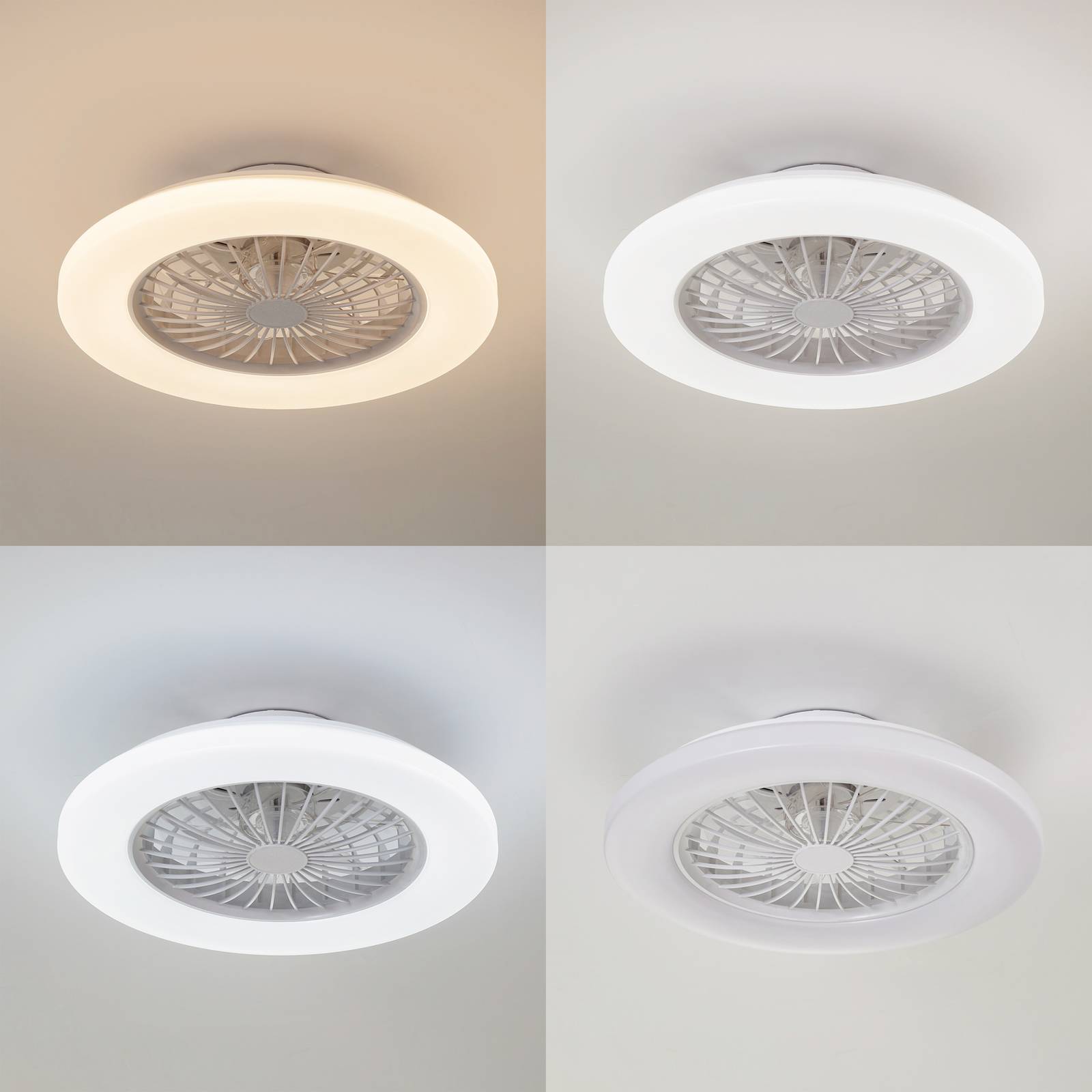 Lindby LED-Deckenventilator Vedin, weiß, DC, Ø 49 cm, CCT Vedin Lindby, dimmbar, weiß / opal, für Wohn- / Esszimmer, Kunststoff, Modern