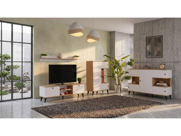 Xlmoebel Wohnwand Weißes TV-Möbelset mit Regal und Schubladen für modernes Wohnen, Made in Europa
