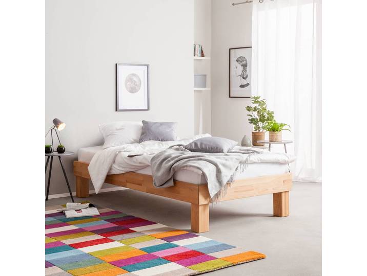 Massivholzbett AresWOOD 120 x 200cm Massivholz Buche, geölt Braun/Beige/Kernbuche ohne Kopfteil Kernbuche