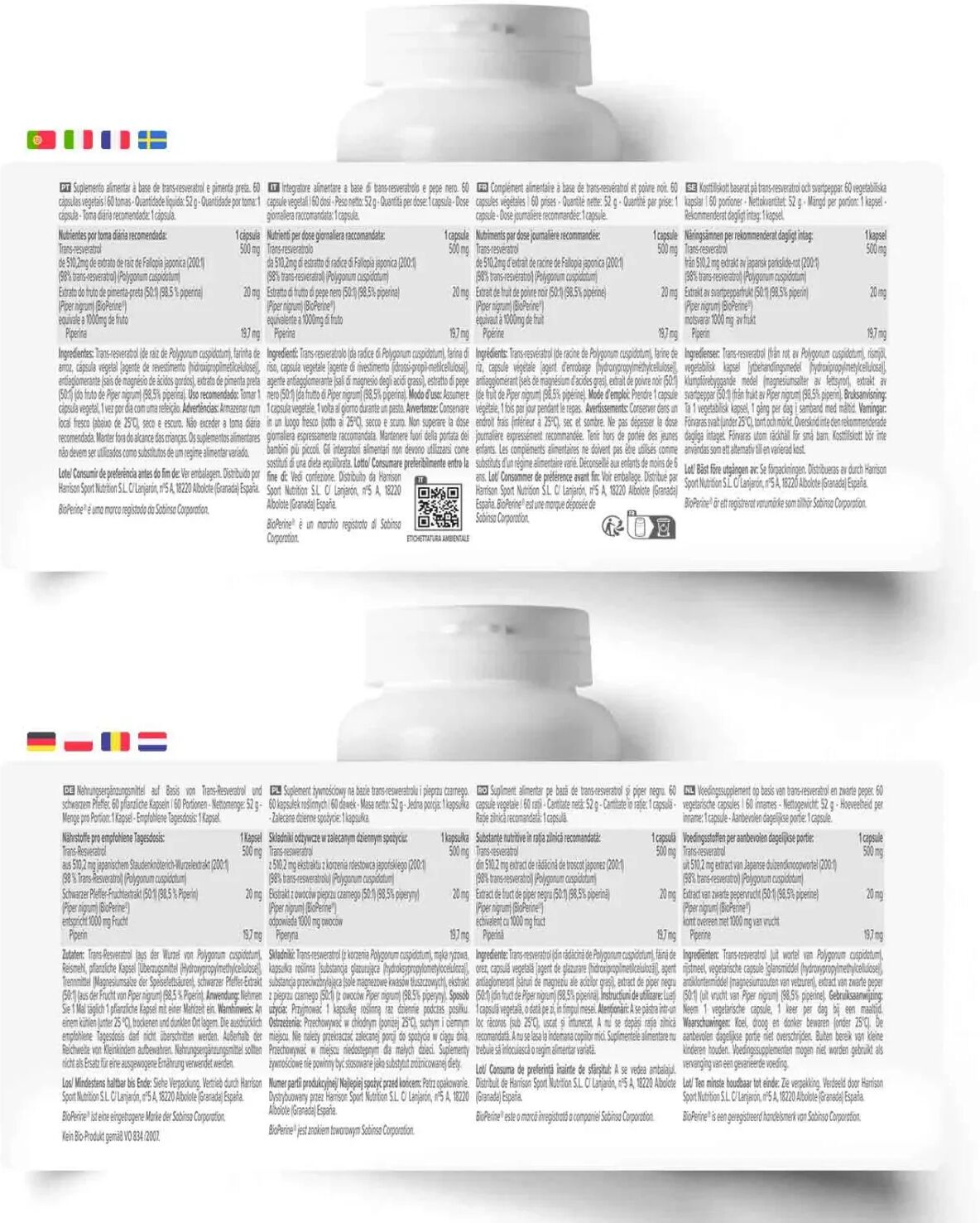 HSN Resveratrol 500mg + BioPerine® - 60 veg caps - Antioxidantes - Cápsulas Vegetales - 60 Serviços