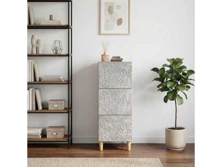 VIHHQGC Schubladenschrank Betongrau 33 x 34,5 x 90 cm Holzwerkstoff 4 Schubladen, Eukalyptusbeine, pflegeleichte Oberfläche, kompaktes Design, vielseitig einsetzbar