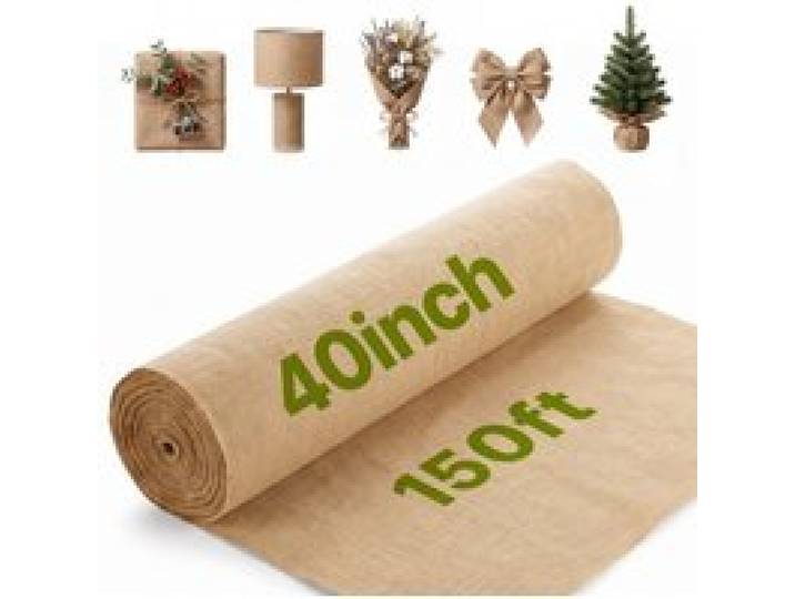 VEVOR Jute Stoff, Sackleinen-Stoffrolle, 50x50 hochdichte breite natürliche Sackleinen-Stoffrollen, 1016mmx45,7m, für Dekoration, Handwerk, Hochzeit, Gartenarbeit, Pflanzen- & Baumwinterabdeckung