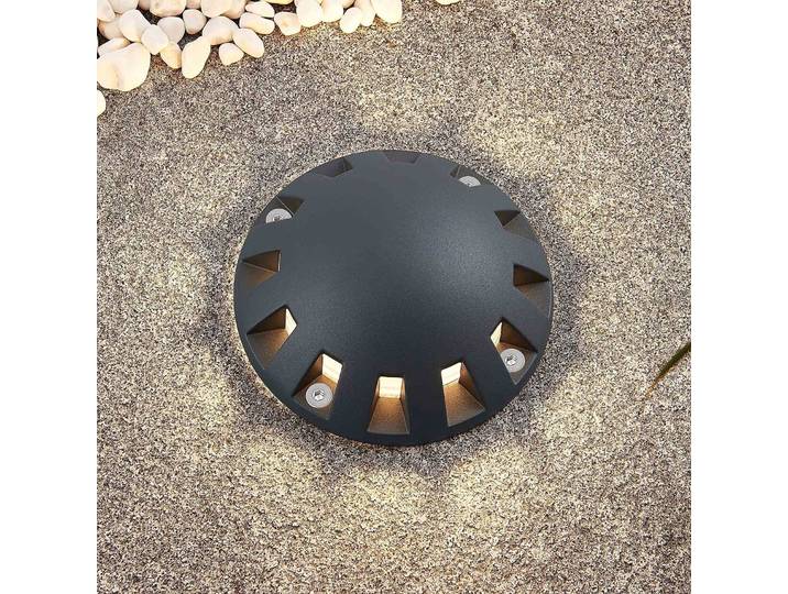 Lindby Emiro LED-Bodenstrahler, überfahrbar, schwarz, Aluminium, Modern, LED Außenleuchte