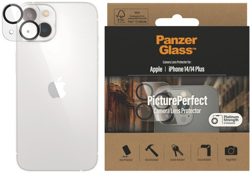 PanzerGlass iPhone 14 / 14 Plus PicturePerfect - Kamerabeskyttelsesglas - Platinum Strength - Gennemsigtig / Sort