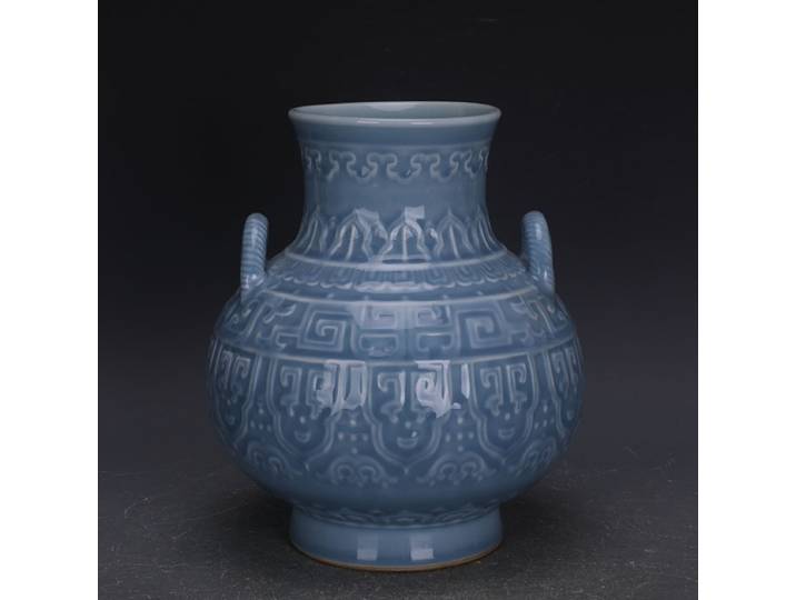 Vase en céramique bleue pour plantes, Vase vert sculpté à la main de la dynastie Qing, Vases en céramique Vintage en porcelaine Antique