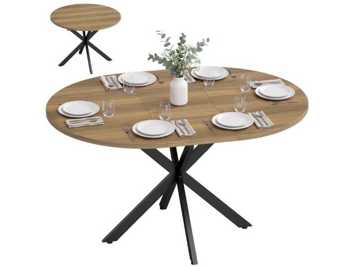 Table à manger - Table à manger ronde - Extensible - Éléments extractibles - Finition effet bois - Pour les repas en salle à manger