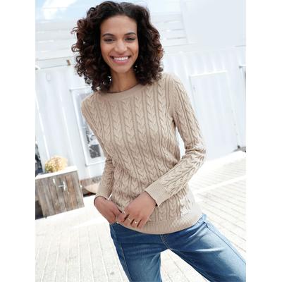 Strickpullover CASUAL LOOKS "Pullover", Damen, Gr. 42, beige (sand), 100% Baumwolle, unifarben, Pullover Strickpullover