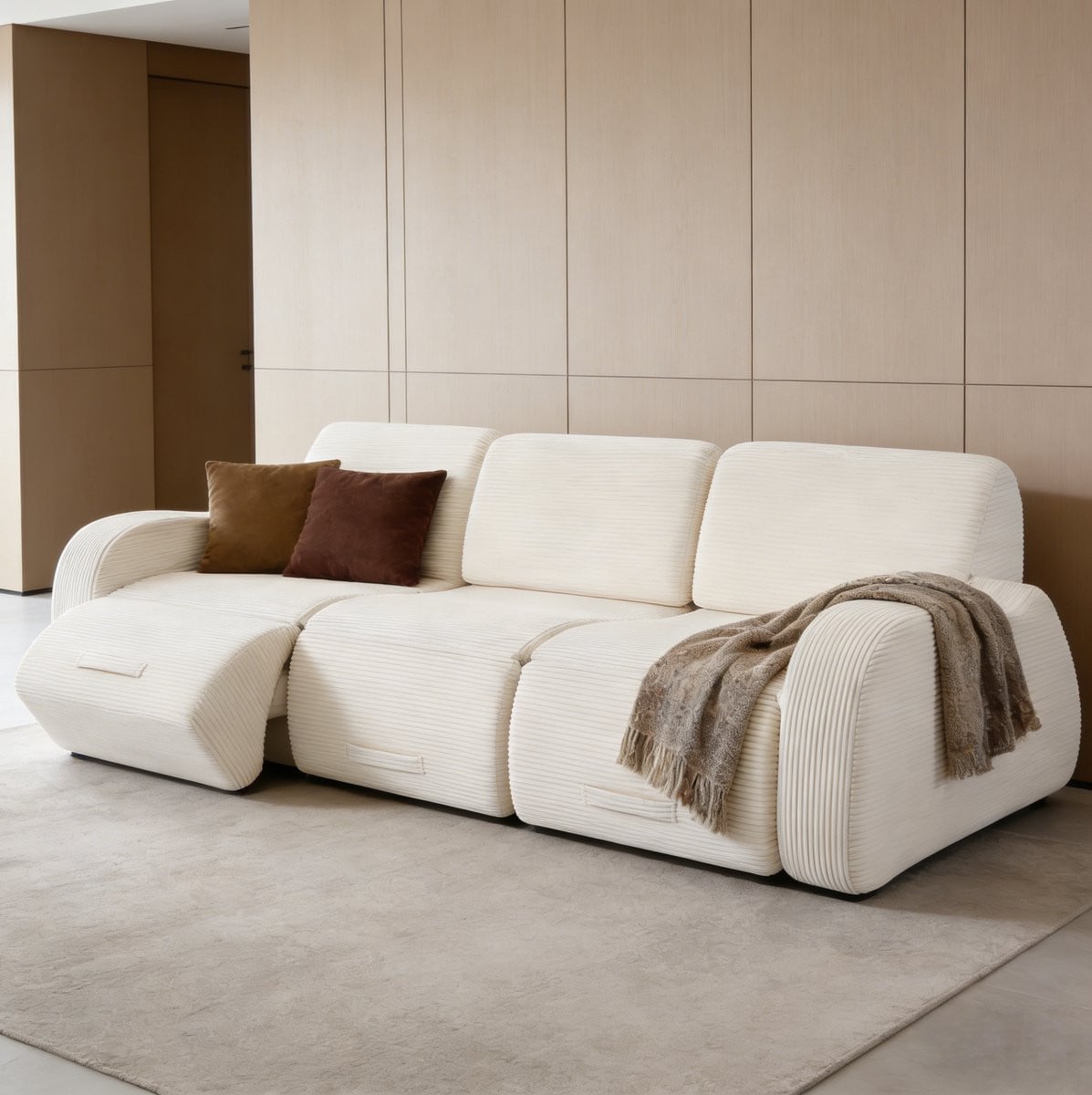STILVORA Modulaire Hoekbank 3-Delig met Slaapfunctie - Corduroy Beige