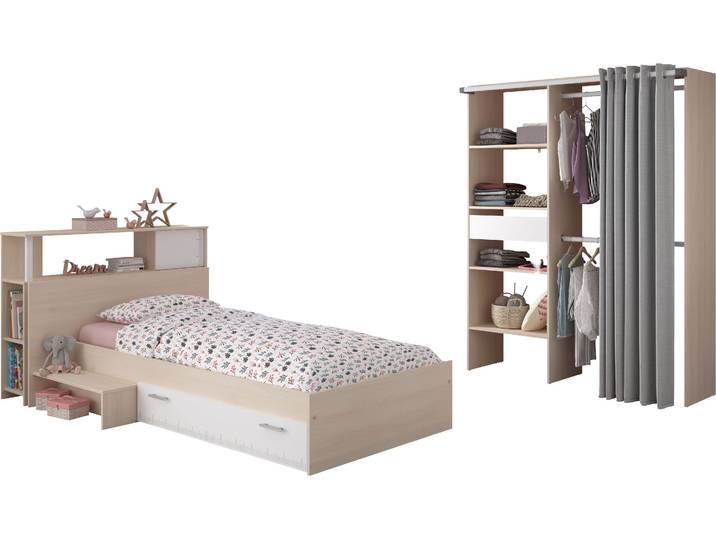 Jugendzimmer-Set PARISOT Charly 23 , beige (natur), ohne Matratze, B/H: 90cm x 200cm, Schlafzimmermöbel-Sets, Jugendzimmer-Set, Seitliches Podest am Bett links oder rechts montierbar