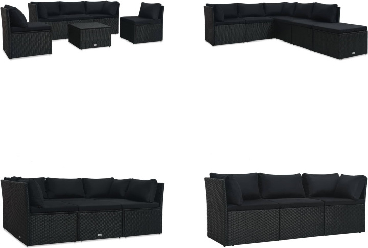 vidaXL 4 tlg. Garten Lounge Set mit Auflagen Poly Rattan Schwarz - Gartensofa-Set - Gartensofa-Sets - Sofa-Set - Sofa-Sets