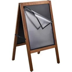 Kundenstopper Holz COMBI, A2, mit Kreidetafel und Magnetrahmen, braun