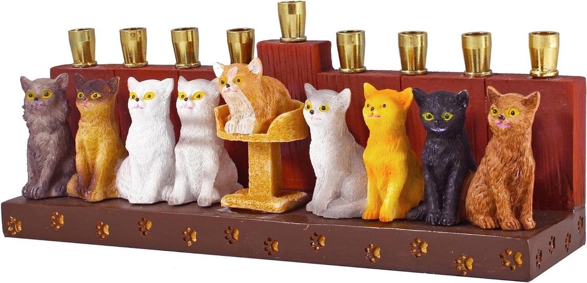 Kandelaar Katten Design Menorah Kandelaar Multicolor Lengte: 25 cm