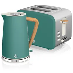 SWAN STP2090GRENEU Set Frühstückskocher, kabellos, 1,7L Toaster Breitschlitz 2 Nordic grün, Grün, 2200W