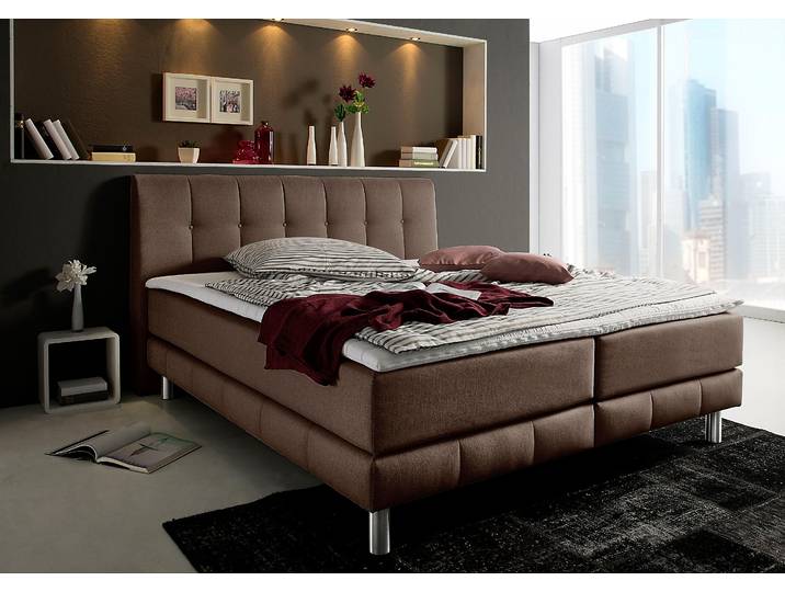 Boxspringbett, 164x211 cm, Polyester, Braun, Inkl. Topper, Modern, Places Of Style