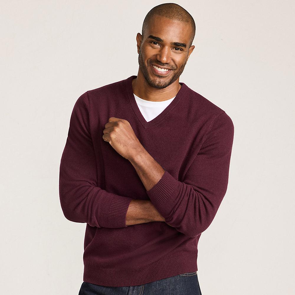 Kaschmirpullover mit V-Ausschnitt, Herren, size: regular, Rot, Kaschmir, by Lands' End
