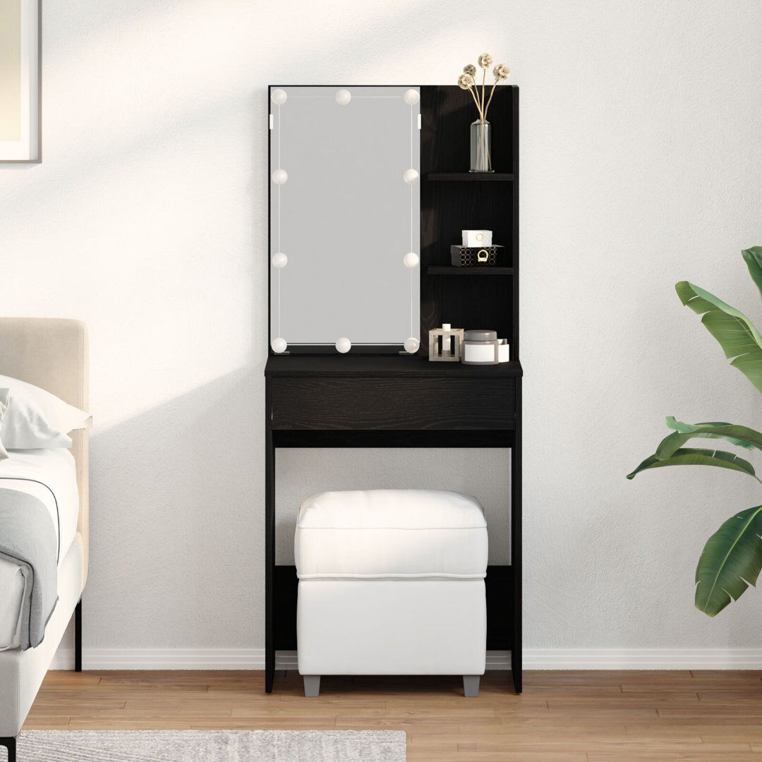 Marlow Home Co. Dressing Table with Mirror Black Oak 140cm H X 60cm W X 40cm D