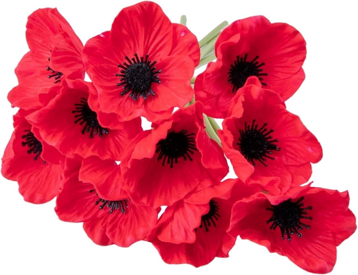 10 stuks Kunstmatige Klaprozen van Zijde - Rood - Decoratieve Bloemen met Levensechte Textuur