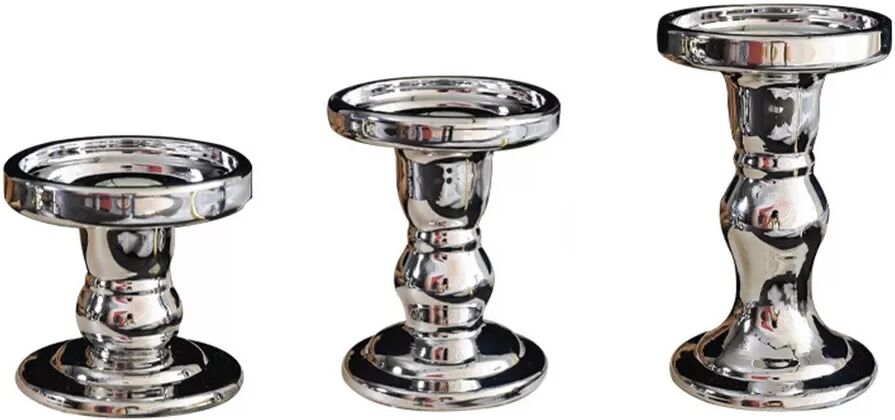 INF 3er Set Glas Kerzenständer - Vintage Retro Dekorative Kerzenhalter für Heimdeko Silber
