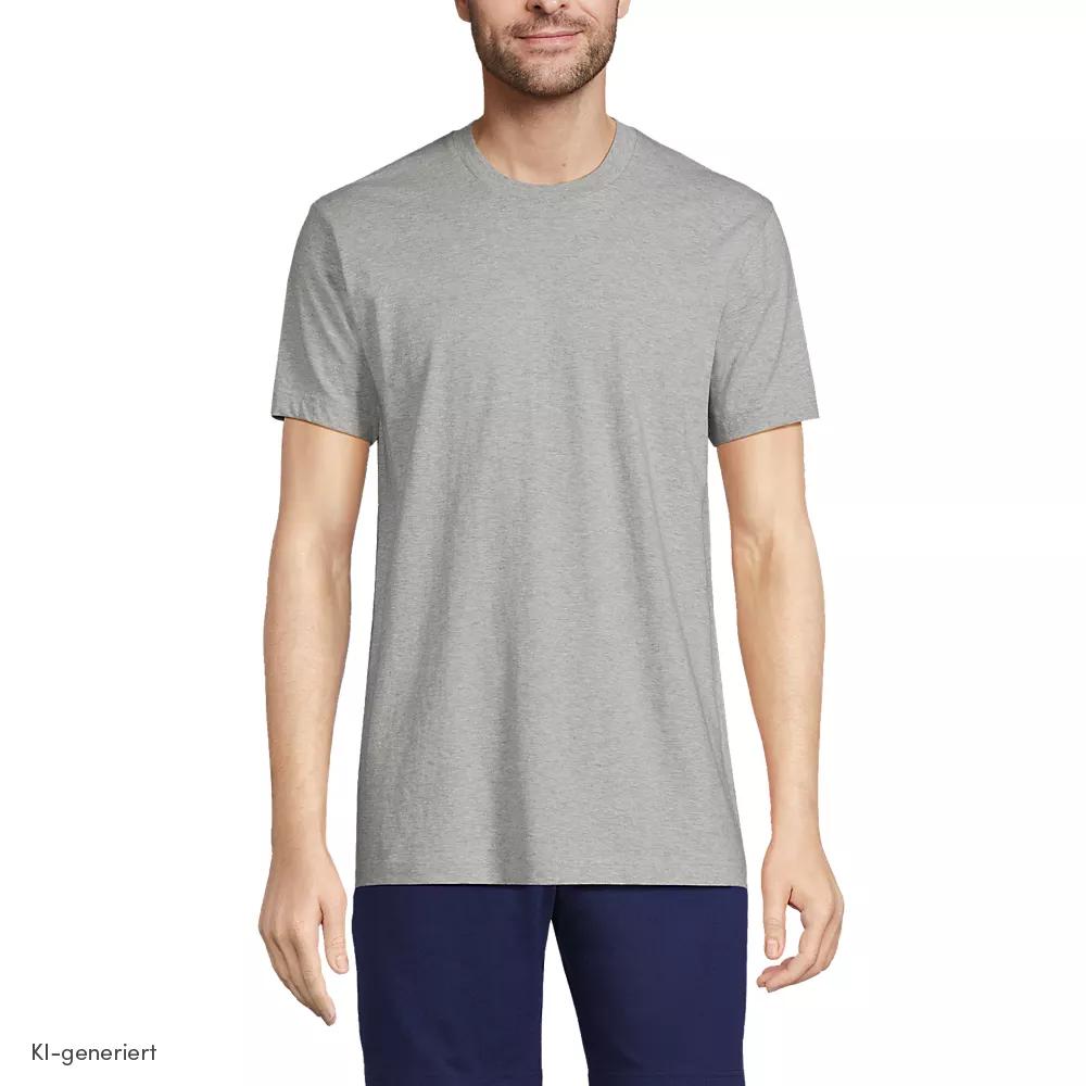 Kurzarm-Shirt mit Rundhalsausschnitt für Herren (3er-Set) in Tall-Größe, Herren, size: tall, Grau, Baumwolle, by Lands' End