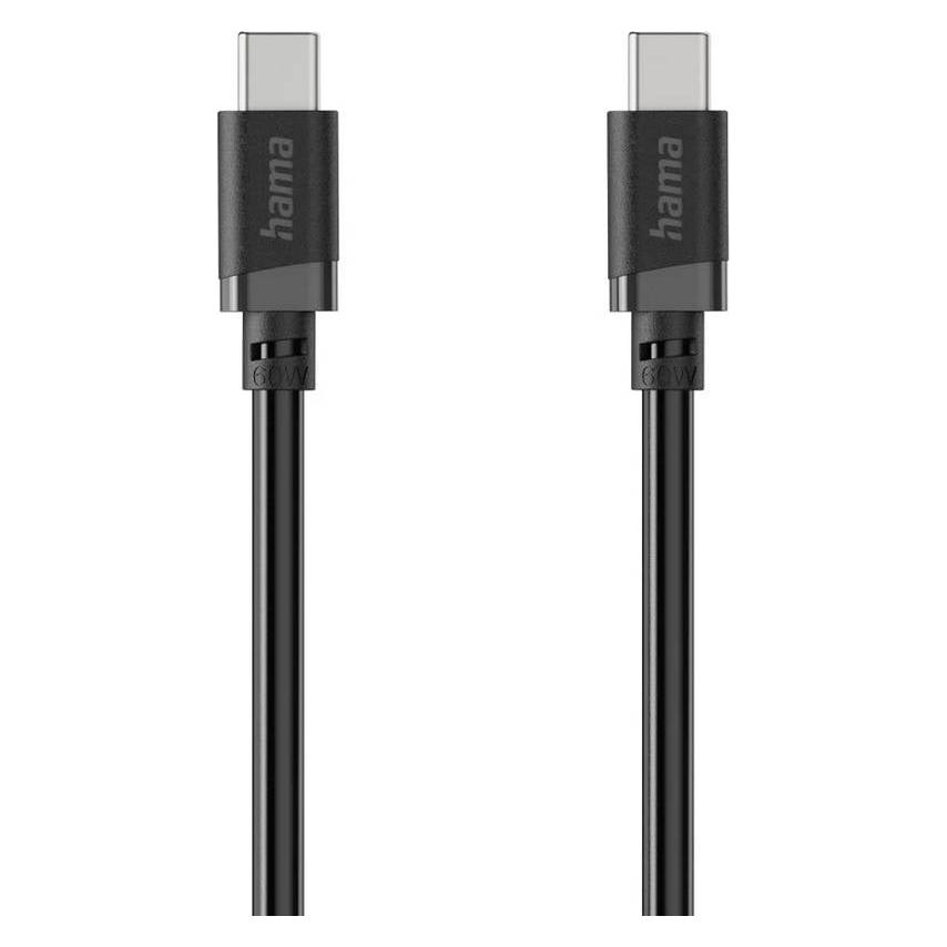Hama Ladekabel, USB-C - USB-C, 60 W, 2 m, Schwarz (2 m, USB 2.0, 60 W) (00201808)
