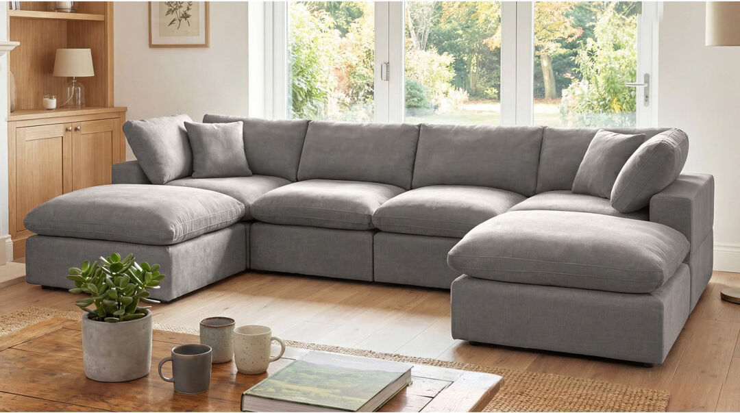 Ebern Designs Sahian U-Shaped Modular Corner Sofa Grey 4 Seater