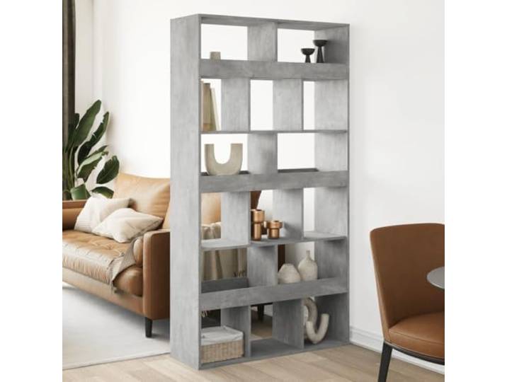 ZQQLVOO Raumteiler Betongrau 100x33x187,5 cm Holzwerkstoff mit 15 Fächern Stabil, feuchtigkeitsresistent, vielseitig einsetzbar, pflegeleichte Oberfläche, Wandmontage empfohlen