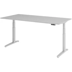 bümö elektrisch höhenverstellbarer Schreibtisch 200x100 cm in grau, Gestell in silber - Designer Bürotisch mit Memoryfunktion, elektrischer