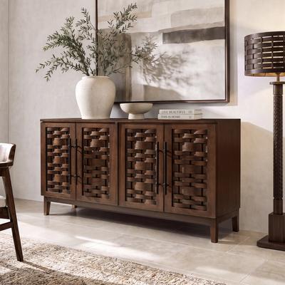 "Jennifer Taylor Home Koa 72"" Woven Wood 4 Door Sideboard, Dark Brown Reclaimed Pine Wood"