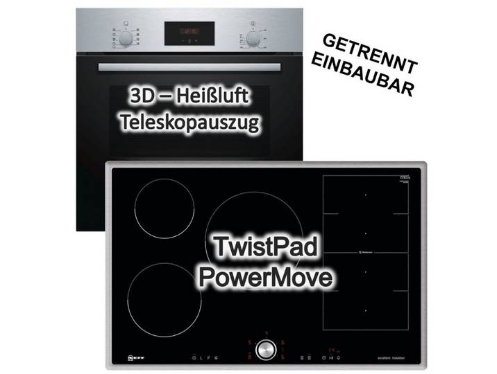 BOSCH Backofen-Set Backofen 3D-Heißluft + Neff Flex-Induktionskochfeld 80cm TwistPad®