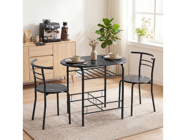 HOMCOM Ensemble Salle à Manger 3pcs Table Chaises Marbre Noir
