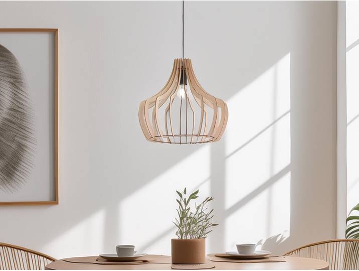 Trio - Hängelampe WOOD - Braun - 44x44x150 cm
