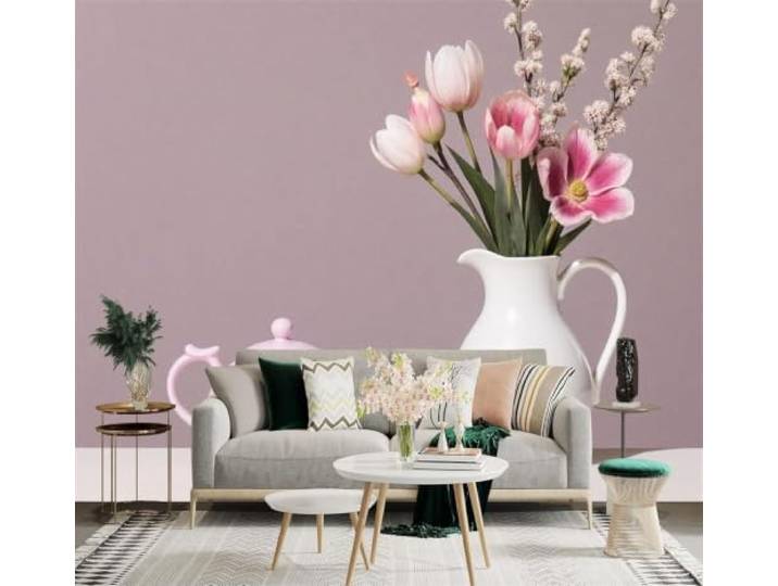 3D Tapete Minimalistisch Rosa Teekanne Tulpen Weiße Vase Ästhetik Hochwertige Strukturierte Seide Geeignet für Speisesaal Arbeitszimmer Wohnzimmer Schlafzimmer Sofa TV Wand-430cm×300cm