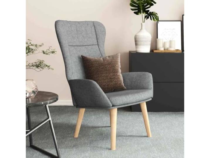 Relaxsessel, hellgrau, Stoff, mit Metallrahmen und Füßen aus Gummibaumholz Atmungsaktiver Sitz, stabile Struktur, vielseitiger Einsatz, klares Design, dauerhafter Komfort