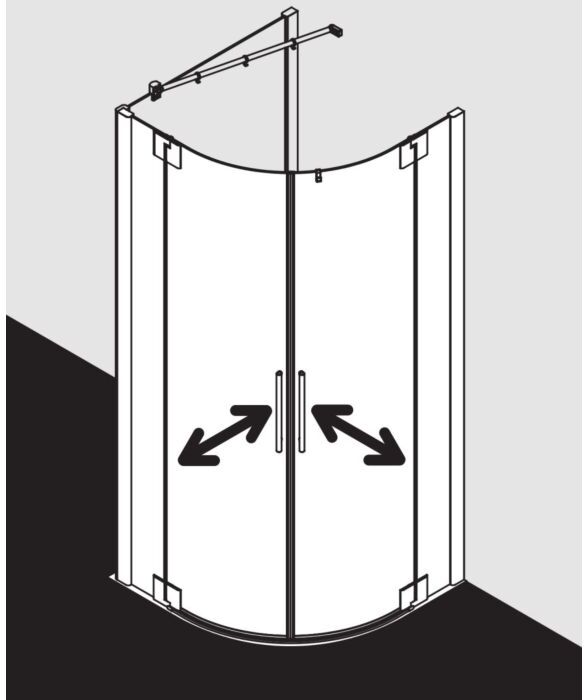 Kermi Pasa XP Viertelkreis-Pendeltür PXP5009018VAK 90x90x185cm, Radius 50cm, silber hochglanz, ESG klar