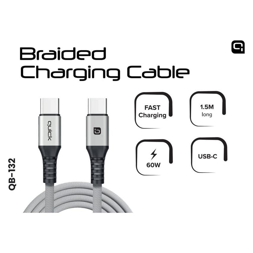Quick Kabel USB USB-C - USB-C 1.5 m Szary (4752168141274) (1.50 m, 60 W) (QB-132)