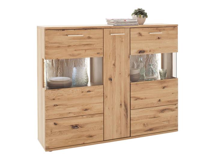 Livetastic Highboard Santori, Eiche, Kunststoff, Asteiche,Asteiche,Eiche, furniert, teilmassiv,massiv,furniert, 150x121x37 cm, Made in EU, Holzmöbel, Kleinmöbel Holz, Holzkommoden, Highboards Holz